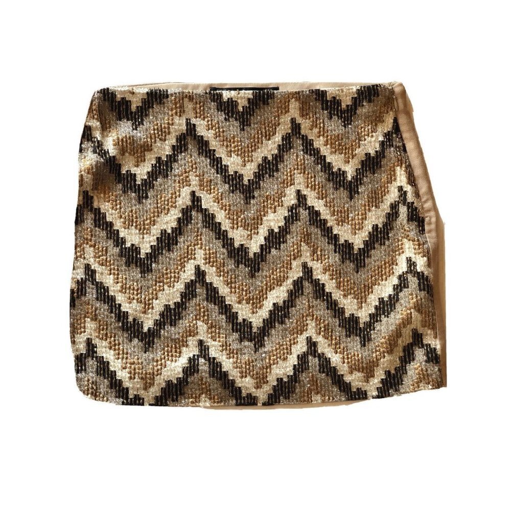 Zara Womens Beige Sequin Beaded Mini Skirt Size XS - Picture 1 of 11